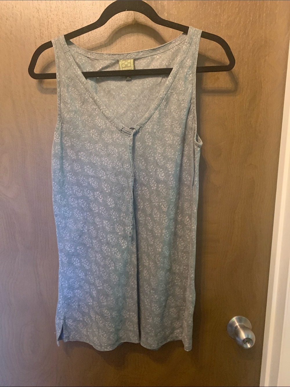 Grey Floral Blockprinted Linen Women's Tank Top